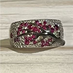 Sterling 925 red gemstone tree wedding band ring